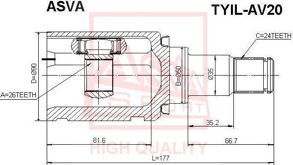 ASVA TYIL-AV20 - Birləşmə dəsti, ötürücü val furqanavto.az