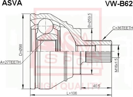 ASVA VW-B62 - Birləşmə dəsti, ötürücü val furqanavto.az