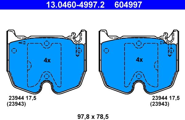 ATE 13.0460-4997.2 - Əyləc altlığı dəsti, əyləc diski www.furqanavto.az