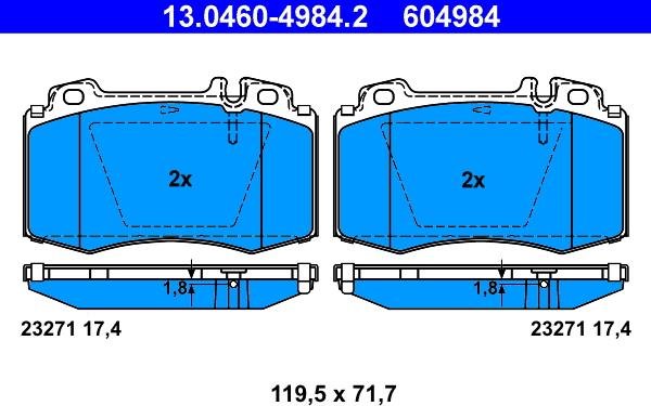 ATE 13.0460-4984.2 - Əyləc altlığı dəsti, əyləc diski furqanavto.az