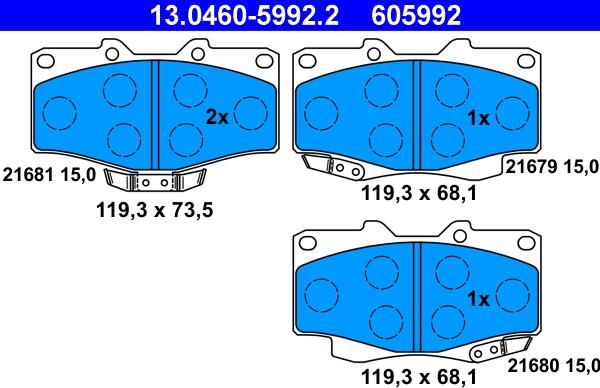 ATE 13.0460-5992.2 - Əyləc altlığı dəsti, əyləc diski furqanavto.az