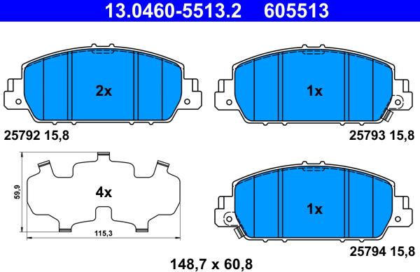 ATE 13.0460-5513.2 - Əyləc altlığı dəsti, əyləc diski furqanavto.az