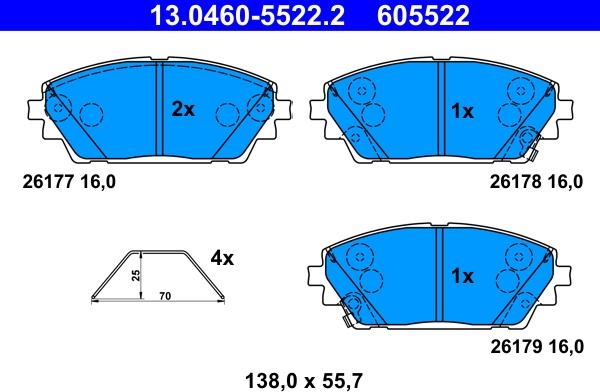 ATE 13.0460-5522.2 - Əyləc altlığı dəsti, əyləc diski furqanavto.az