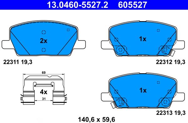 ATE 13.0460-5527.2 - Əyləc altlığı dəsti, əyləc diski furqanavto.az