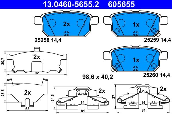 ATE 13.0460-5655.2 - Əyləc altlığı dəsti, əyləc diski furqanavto.az