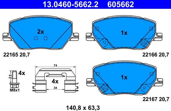 ATE 13.0460-5662.2 - Əyləc altlığı dəsti, əyləc diski furqanavto.az