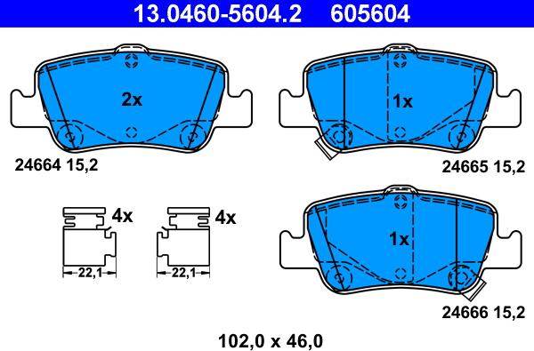 ATE 13.0460-5604.2 - Əyləc altlığı dəsti, əyləc diski furqanavto.az