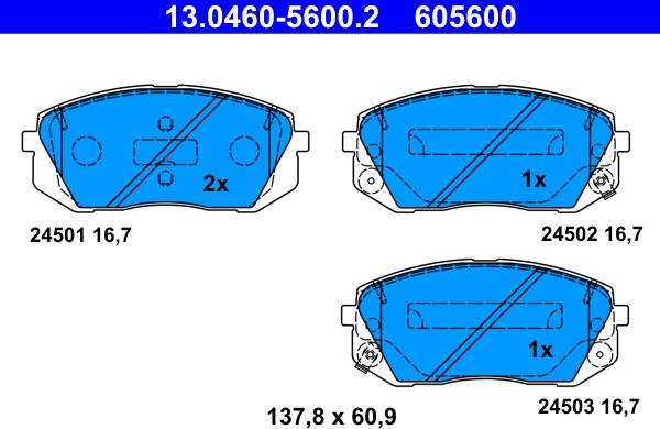 ATE 13.0460-5600.2 - Əyləc altlığı dəsti, əyləc diski furqanavto.az