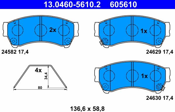 ATE 13.0460-5610.2 - Əyləc altlığı dəsti, əyləc diski furqanavto.az