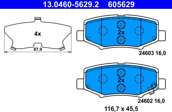 ATE 13.0460-5629.2 - Əyləc altlığı dəsti, əyləc diski furqanavto.az