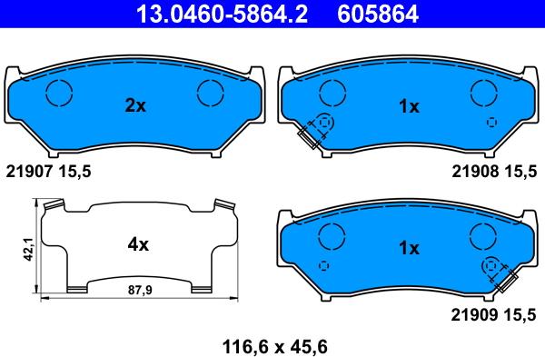 ATE 13.0460-5864.2 - Əyləc altlığı dəsti, əyləc diski furqanavto.az