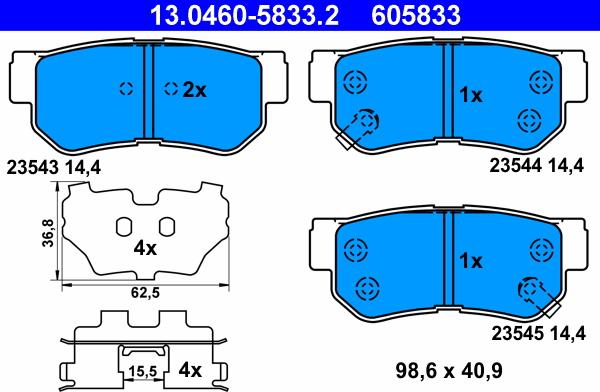 ATE 13.0460-5833.2 - Əyləc altlığı dəsti, əyləc diski www.furqanavto.az