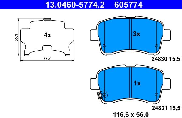 ATE 13.0460-5774.2 - Əyləc altlığı dəsti, əyləc diski furqanavto.az