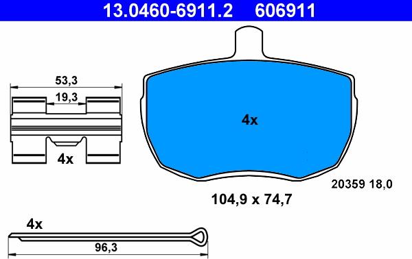 ATE 13.0460-6911.2 - Əyləc altlığı dəsti, əyləc diski furqanavto.az