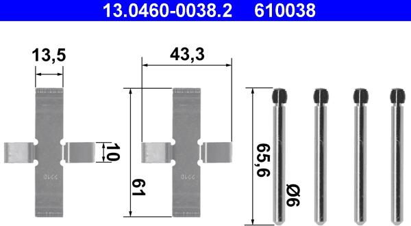 ATE 13.0460-0038.2 - Disk əyləc pedləri üçün aksesuar dəsti furqanavto.az