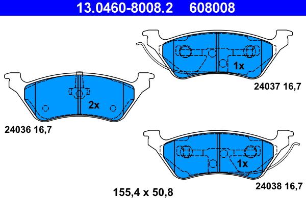 ATE 13.0460-8008.2 - Əyləc altlığı dəsti, əyləc diski furqanavto.az