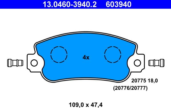 ATE 13.0460-3940.2 - Əyləc altlığı dəsti, əyləc diski www.furqanavto.az