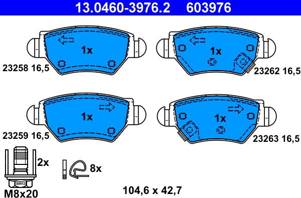 ATE 13.0460-3976.2 - Əyləc altlığı dəsti, əyləc diski www.furqanavto.az