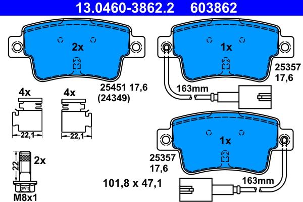 ATE 13.0460-3862.2 - Əyləc altlığı dəsti, əyləc diski furqanavto.az