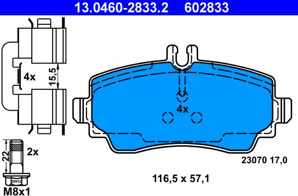 ATE 13.0460-2833.2 - Əyləc altlığı dəsti, əyləc diski www.furqanavto.az