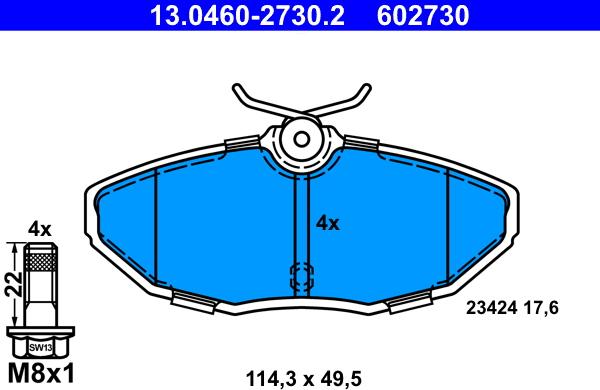 ATE 13.0460-2730.2 - Əyləc altlığı dəsti, əyləc diski furqanavto.az