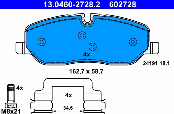 ATE 13.0460-2728.2 - Əyləc altlığı dəsti, əyləc diski www.furqanavto.az