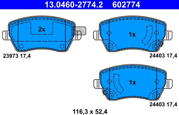 ATE 13.0460-2774.2 - Əyləc altlığı dəsti, əyləc diski furqanavto.az