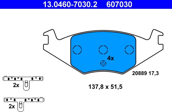 ATE 13.0460-7030.2 - Əyləc altlığı dəsti, əyləc diski www.furqanavto.az