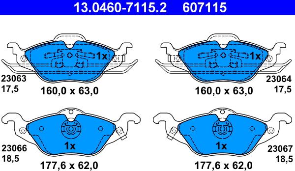 ATE 13.0460-7115.2 - Əyləc altlığı dəsti, əyləc diski furqanavto.az