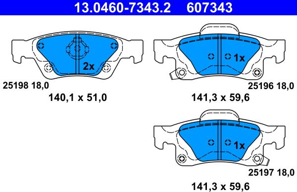 ATE 13.0460-7343.2 - Əyləc altlığı dəsti, əyləc diski furqanavto.az