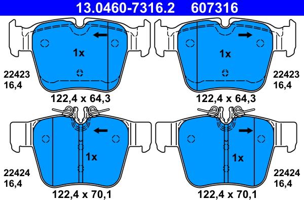 ATE 13.0460-7316.2 - Əyləc altlığı dəsti, əyləc diski furqanavto.az