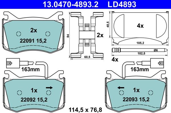 ATE 13.0470-4893.2 - Əyləc altlığı dəsti, əyləc diski furqanavto.az