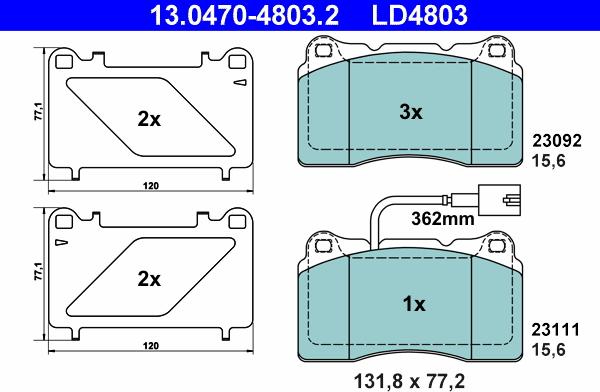 ATE 13.0470-4803.2 - Əyləc altlığı dəsti, əyləc diski furqanavto.az