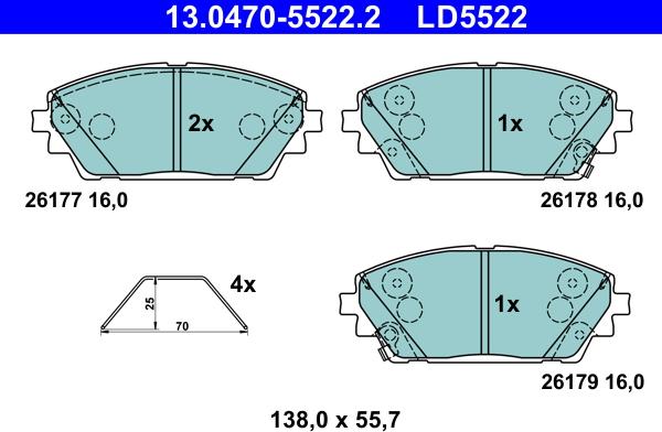 ATE 13.0470-5522.2 - Əyləc altlığı dəsti, əyləc diski furqanavto.az