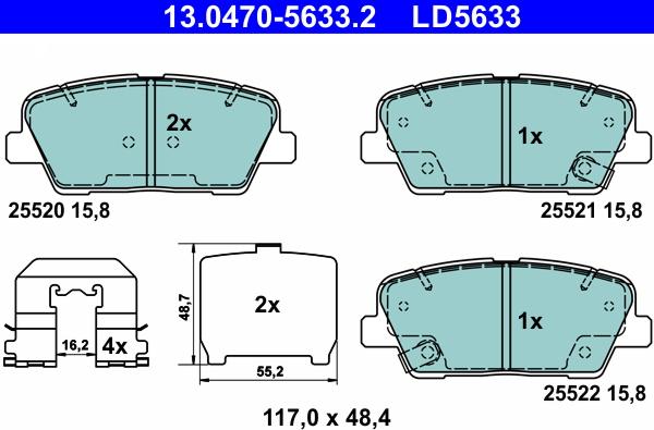 ATE 13.0470-5633.2 - Əyləc altlığı dəsti, əyləc diski furqanavto.az