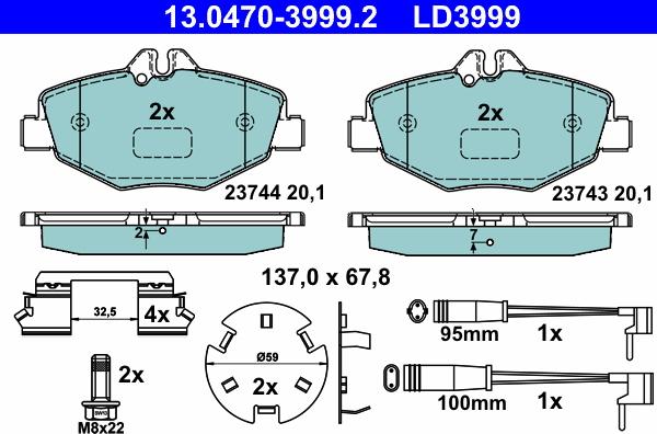 ATE 13.0470-3999.2 - Əyləc altlığı dəsti, əyləc diski furqanavto.az