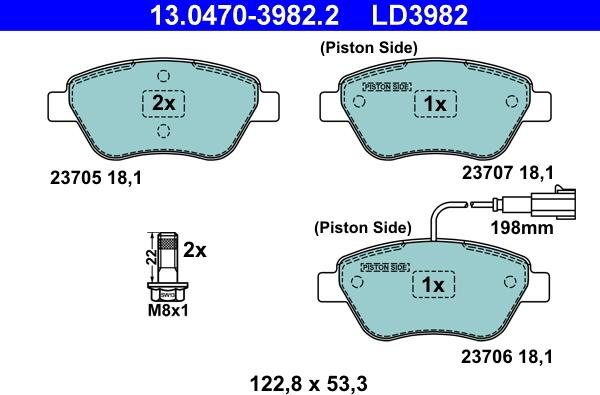 ATE 13.0470-3982.2 - Əyləc altlığı dəsti, əyləc diski furqanavto.az