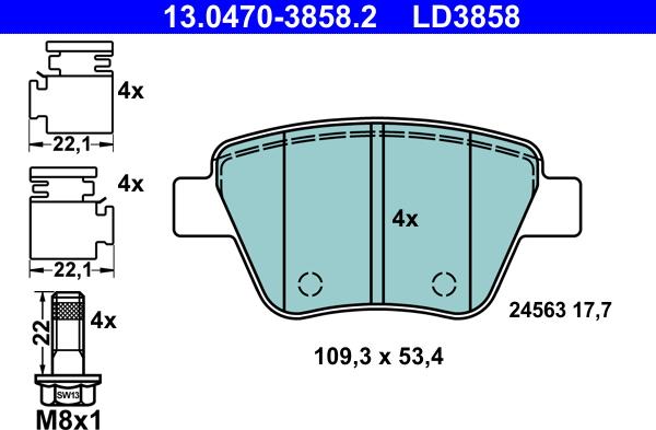 ATE 13.0470-3858.2 - Əyləc altlığı dəsti, əyləc diski furqanavto.az