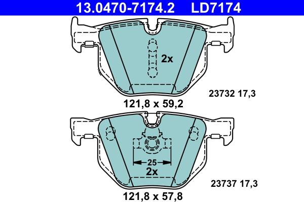 ATE 13.0470-7174.2 - Əyləc altlığı dəsti, əyləc diski www.furqanavto.az