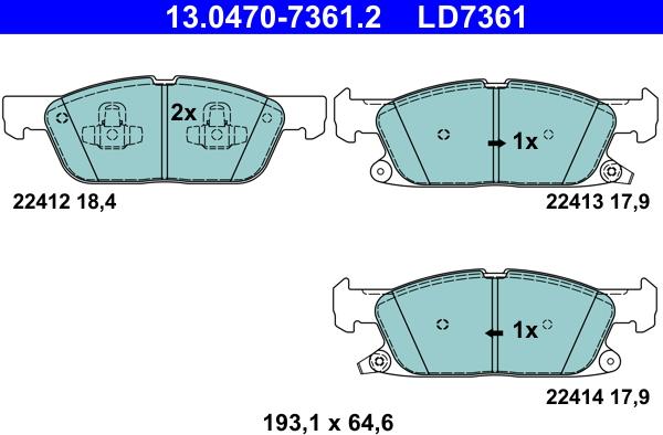 ATE 13.0470-7361.2 - Əyləc altlığı dəsti, əyləc diski furqanavto.az