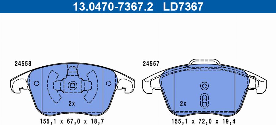 ATE 13.0470-7367.2 - Əyləc altlığı dəsti, əyləc diski furqanavto.az