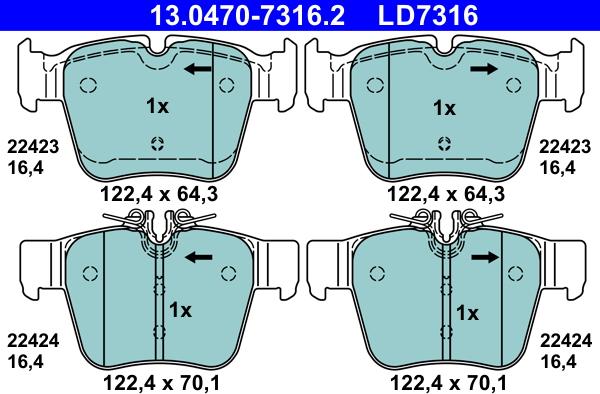 ATE 13.0470-7316.2 - Əyləc altlığı dəsti, əyləc diski furqanavto.az