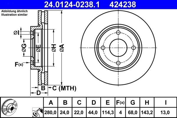 ATE 24.0124-0238.1 - Əyləc Diski furqanavto.az