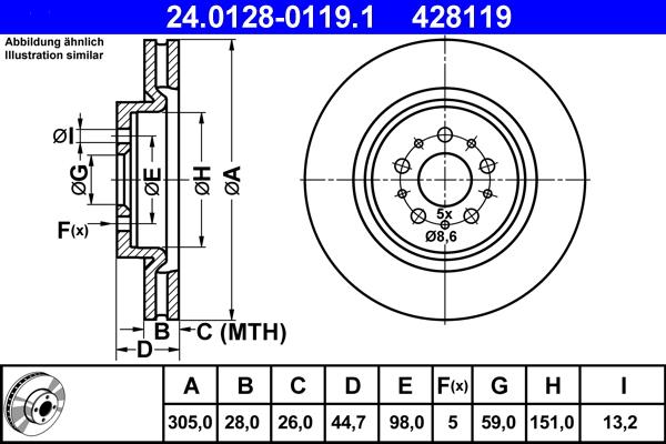 ATE 24.0128-0119.1 - Əyləc Diski furqanavto.az