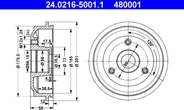 ATE 24.0216-5001.1 - Əyləc barabanı furqanavto.az