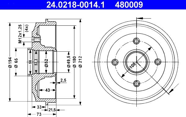 ATE 24.0218-0014.1 - Əyləc barabanı furqanavto.az