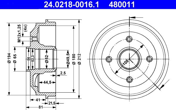 ATE 24.0218-0016.1 - Əyləc barabanı furqanavto.az