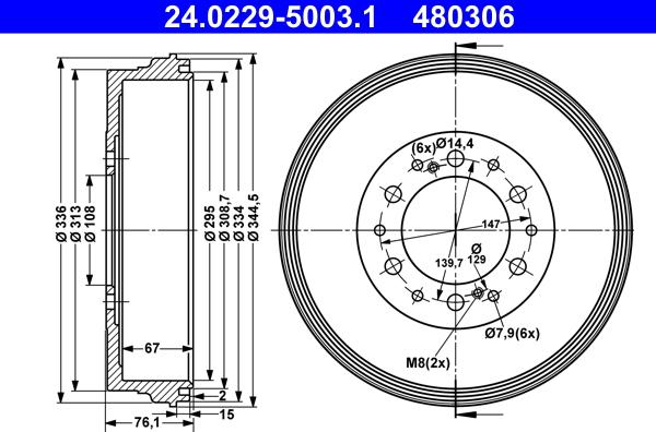 ATE 24.0229-5003.1 - Əyləc barabanı furqanavto.az