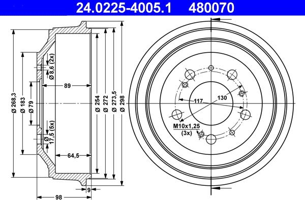 ATE 24.0225-4005.1 - Əyləc barabanı furqanavto.az