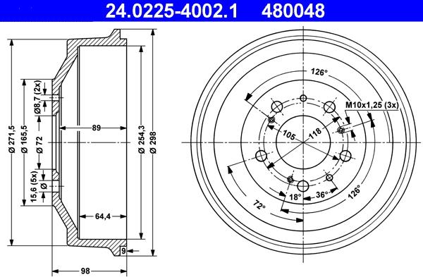 ATE 24.0225-4002.1 - Əyləc barabanı furqanavto.az